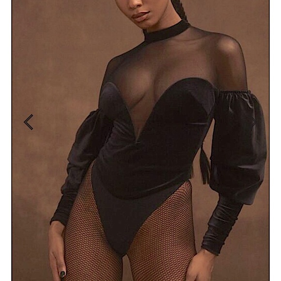 House of CB Tops - House of CB Monique Black Velvet & Tulle Bodysuit